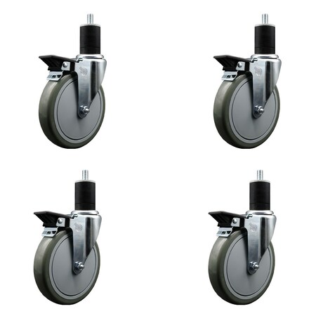 Service Caster 6'' Gray Poly Swivel 1-3/4'' Expanding Stem Caster Set with Brake, 4PK SCC-EX20S614-PPUB-PLB-134-4